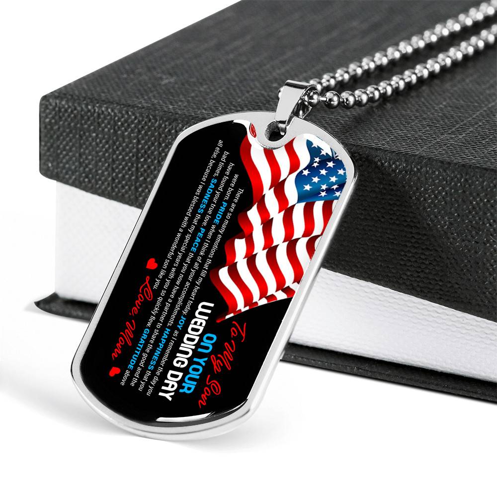 Mom To My Son On Your Wedding Day There Are So Many Emotions That Fill My Heart Today US Flag Dog Tag Pendant Necklace - Dog Tag (Silver)