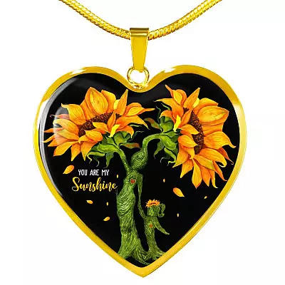 You Are My Sunshine Mother and Daughter Sunflower Heart Pendant Necklace Gifts - Heart Luxury Necklace (Gold Plated)