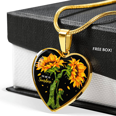 You Are My Sunshine Mother and Daughter Sunflower Heart Pendant Necklace Gifts - Heart Luxury Necklace (Gold Plated)