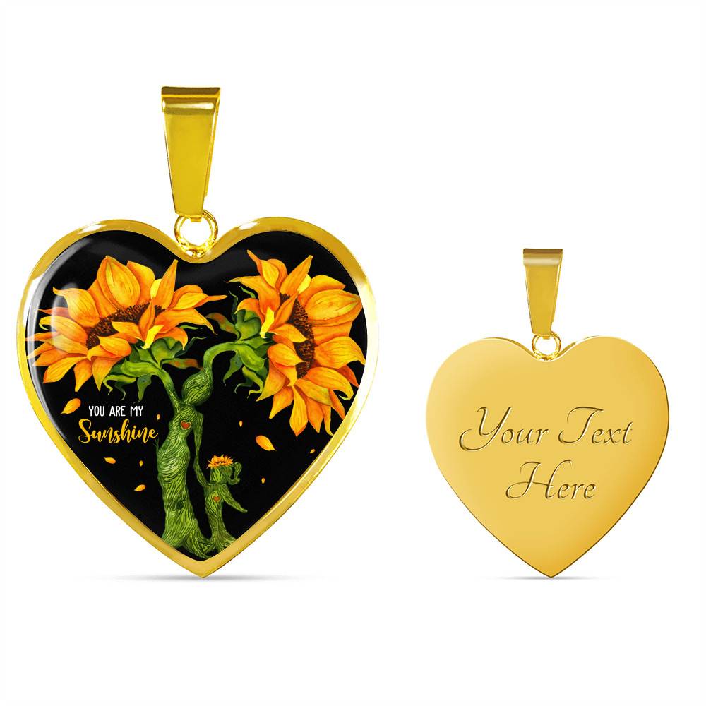 You Are My Sunshine Mother and Daughter Sunflower Heart Pendant Necklace Gifts - Heart Luxury Necklace (Gold Plated)