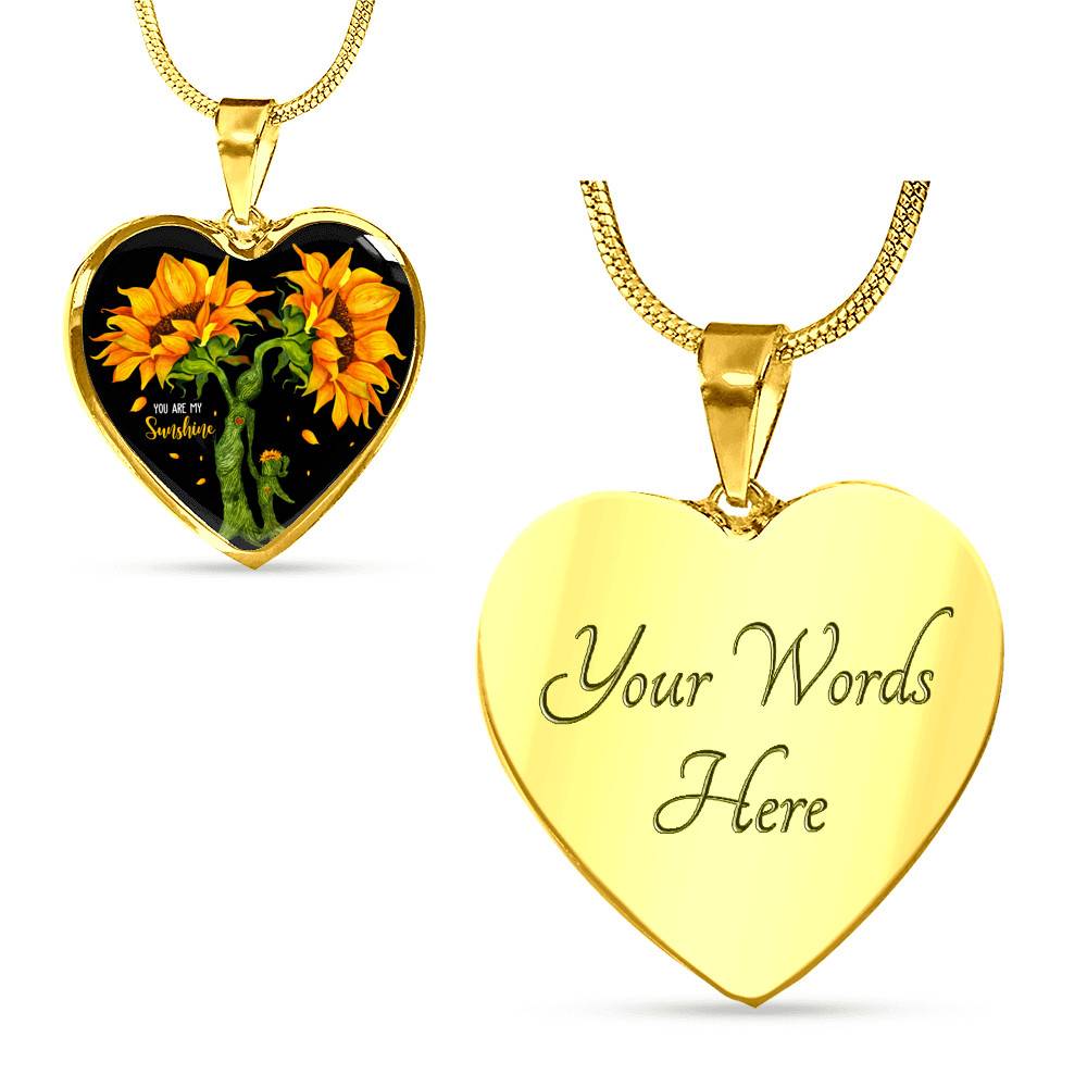 You Are My Sunshine Mother and Daughter Sunflower Heart Pendant Necklace Gifts - Heart Luxury Necklace (Gold Plated)