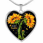 You Are My Sunshine Mother and Daughter Sunflower Heart Pendant Necklace Gifts - Heart Luxury Necklace (Silver)