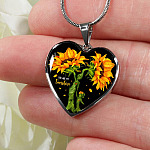 You Are My Sunshine Mother and Daughter Sunflower Heart Pendant Necklace Gifts - Heart Luxury Necklace (Silver)