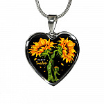 You Are My Sunshine Mother and Daughter Sunflower Heart Pendant Necklace Gifts - Heart Luxury Necklace (Silver)