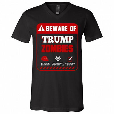Anti Trump Funny Beware of Trump T-Shirt, Black, V-Neck T-Shirt