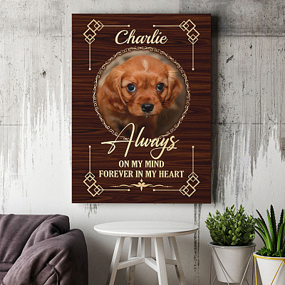 Alternative view of Personalized Photo Dog Always on My Mind Forever in My Heart Sympathy Gift Framed Canvas - Unframed Poster