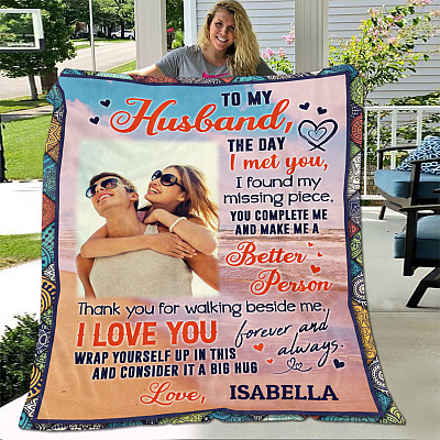 Alternative view of Custom Photo to My Husband I Love You Forever and Always Fleece Blanket - Sherpa Blanket - Woven Blanket