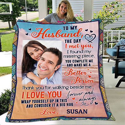 Custom Photo to My Husband I Love You Forever and Always Fleece Blanket - Sherpa Blanket - Woven Blanket