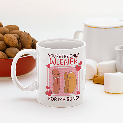 Alternative view of You're The Only Wiener For My Buns Mug - Beer Stein - Water Bottle - Color Changing Mug - Dirty Valentine Mug