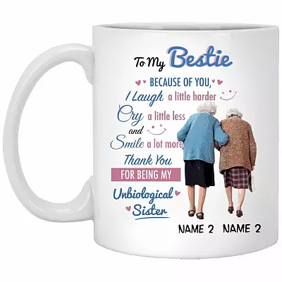 Personalized to My Bestie Thanks for Bottle, White, 11 oz. White Mug