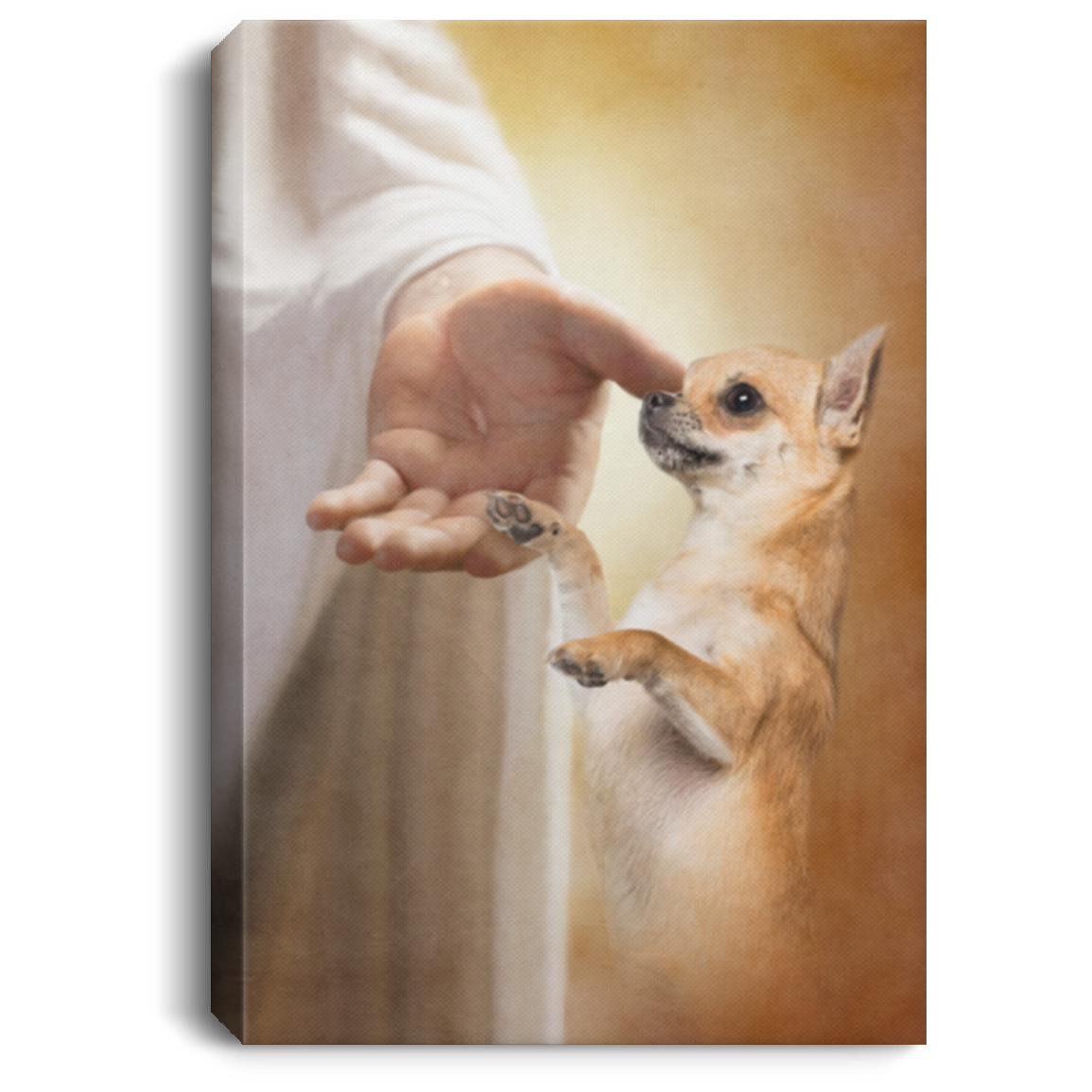 Chihuahua Take My Hand Jesus Wrapped Framed Canvas Prints - Unframed Poster - Chihuahua God Decor Wall Art, White, 0.75'' Framed Canvas