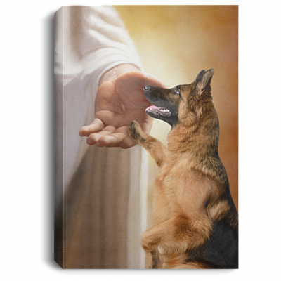 German Shepherd Take My Hand Jesus Wrapped Framed Canvas Prints - Unframed Poster - German Shepherd God Wall Art, White, 0.75'' Framed Canvas