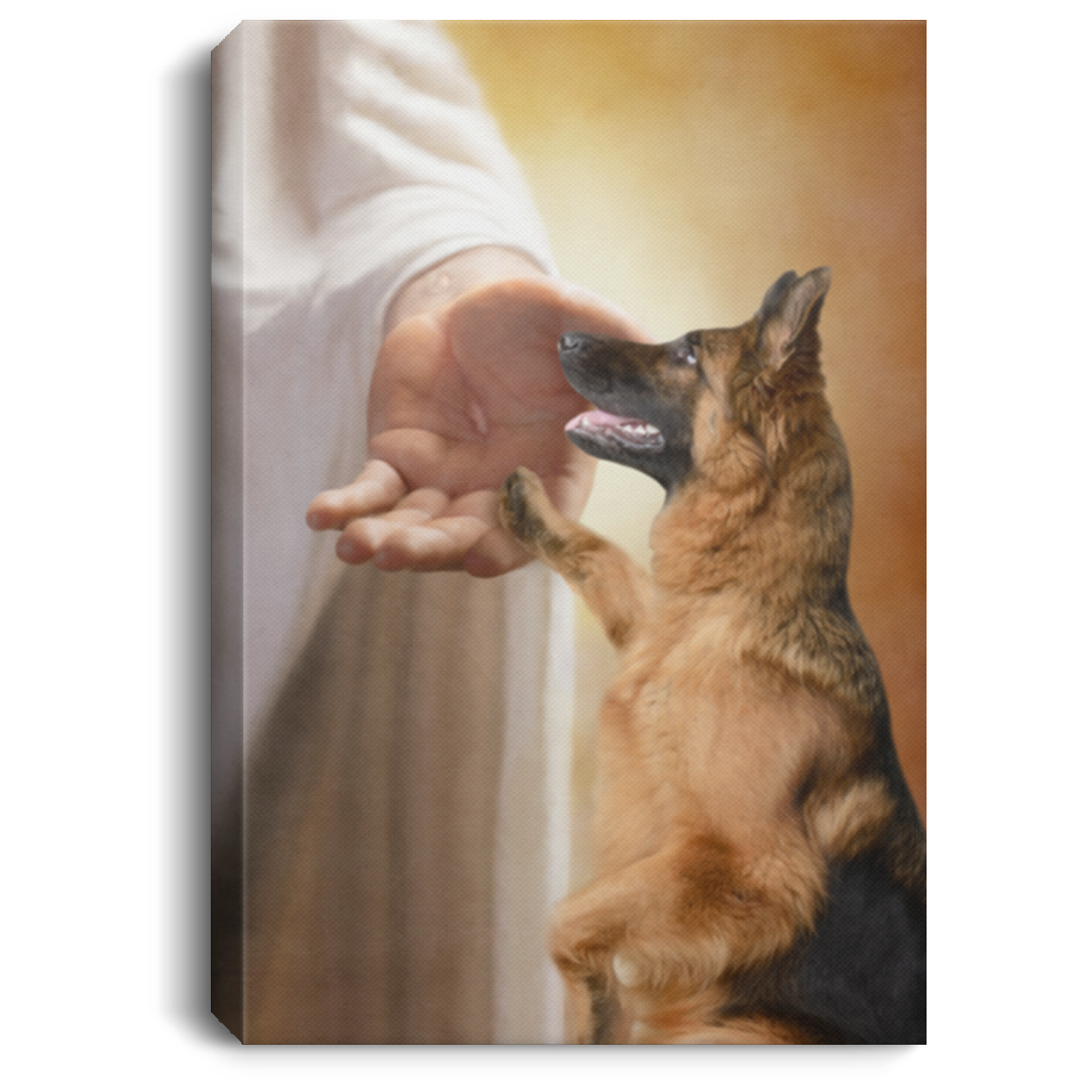 German Shepherd Take My Hand Jesus Wrapped Framed Canvas Prints - Unframed Poster - German Shepherd God Wall Art, White, 0.75'' Framed Canvas