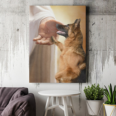 Alternative view of German Shepherd Take My Hand Jesus Framed Canvas Prints - Unframed Poster - German Shepherd God Wall Art