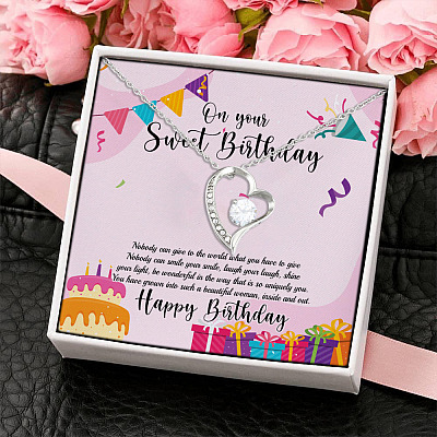 Alternative view of Sweet Birthday Wishes Shine Your Light Beautiful Inside and Out Forever Love Pendant Necklace