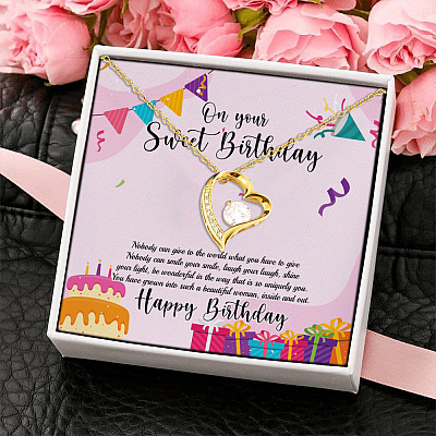 Sweet Birthday Wishes Shine Your Light Beautiful Inside and Out Forever Love Pendant Necklace