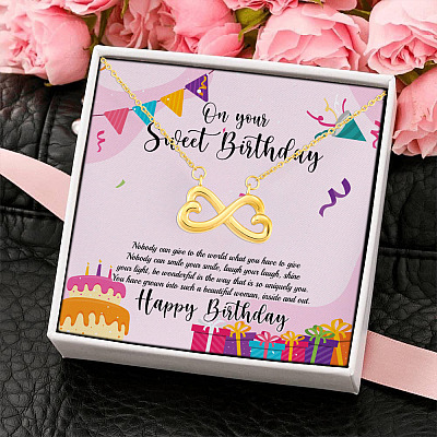Sweet Birthday Wishes Shine Your Light Beautiful Inside and Out Infinity Heart Pendant Necklace