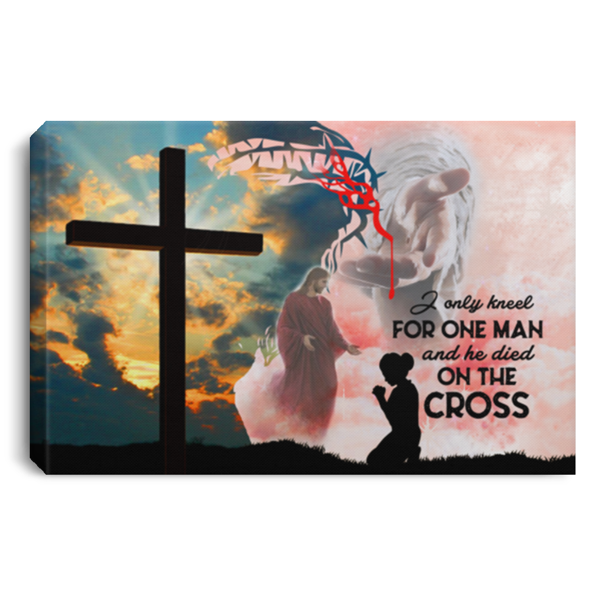 I Only Kneel For One Man And He Died On The Cross Gallery Wrapped Framed Canvas Prints - Unframed Poster, White, 0.75'' Framed Canvas