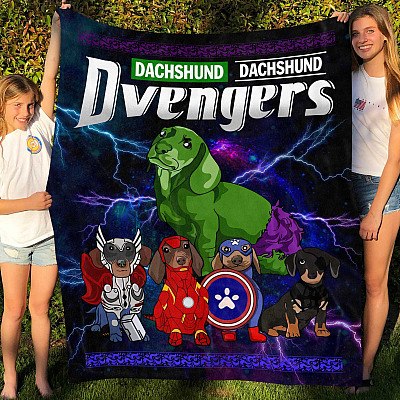 Alternative view of Funny Captain Jolly Dachshund Super Heroes Force Dvengers Blanket - Life Is Better With Dachshund Blanket