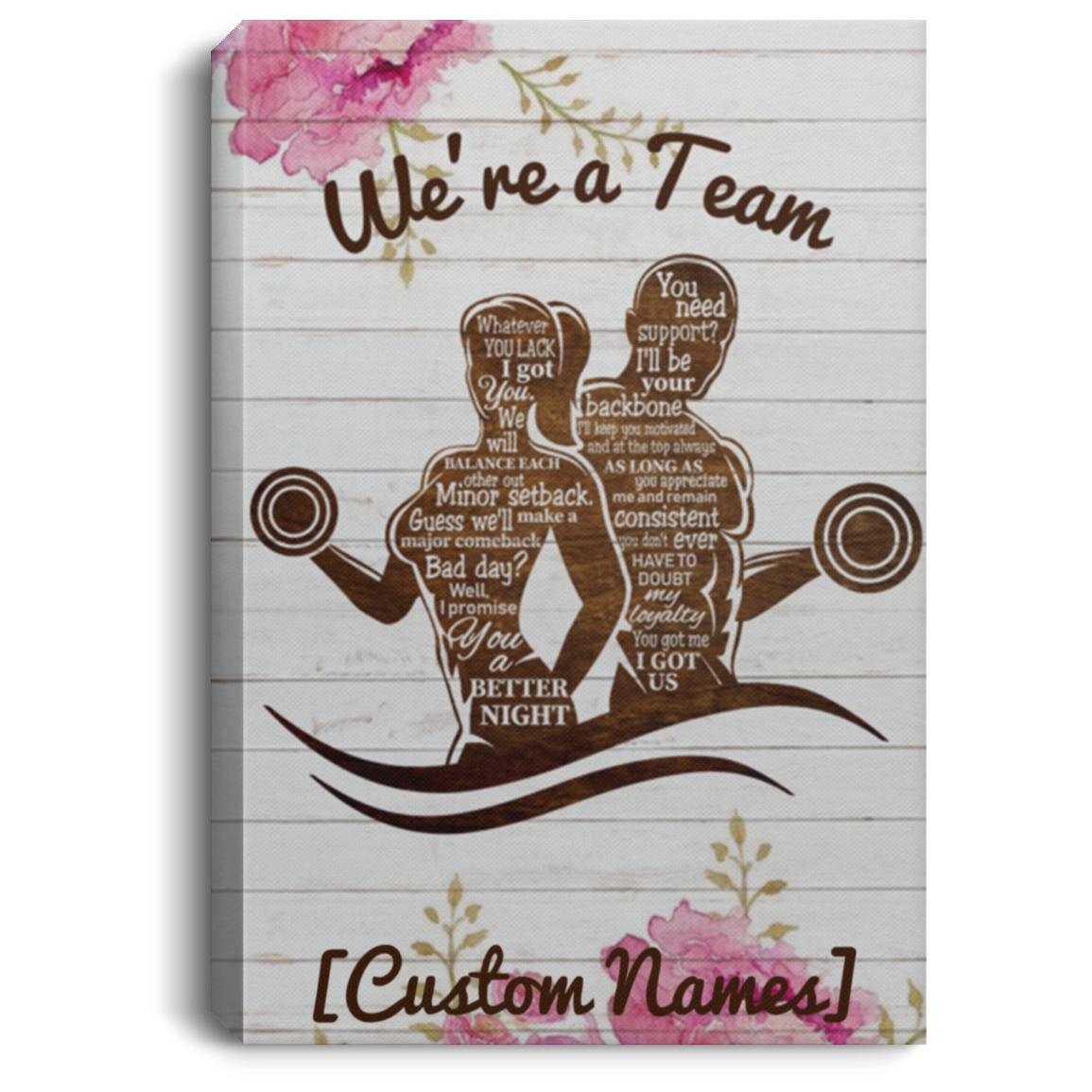 Personalized Gym Couple We're a Team I Got You Wrapped Framed Canvas Prints - Unframed Poster - Home Decor Wall Art, White, 0.75'' Framed Canvas