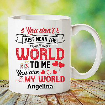 Alternative view of Personalized You Are My World Coffee Mug - Beer Stein - Water Bottle - Color Changing Mug