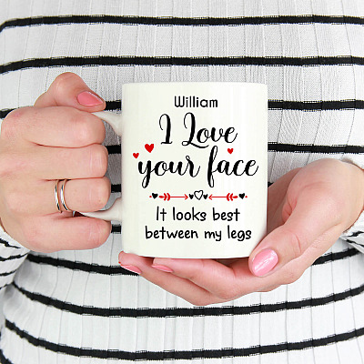 Alternative view of Personalized I Love Your Face It Looks Best Between My Legs Coffee Mug - Beer Stein - Water Bottle - Color Changing Mug