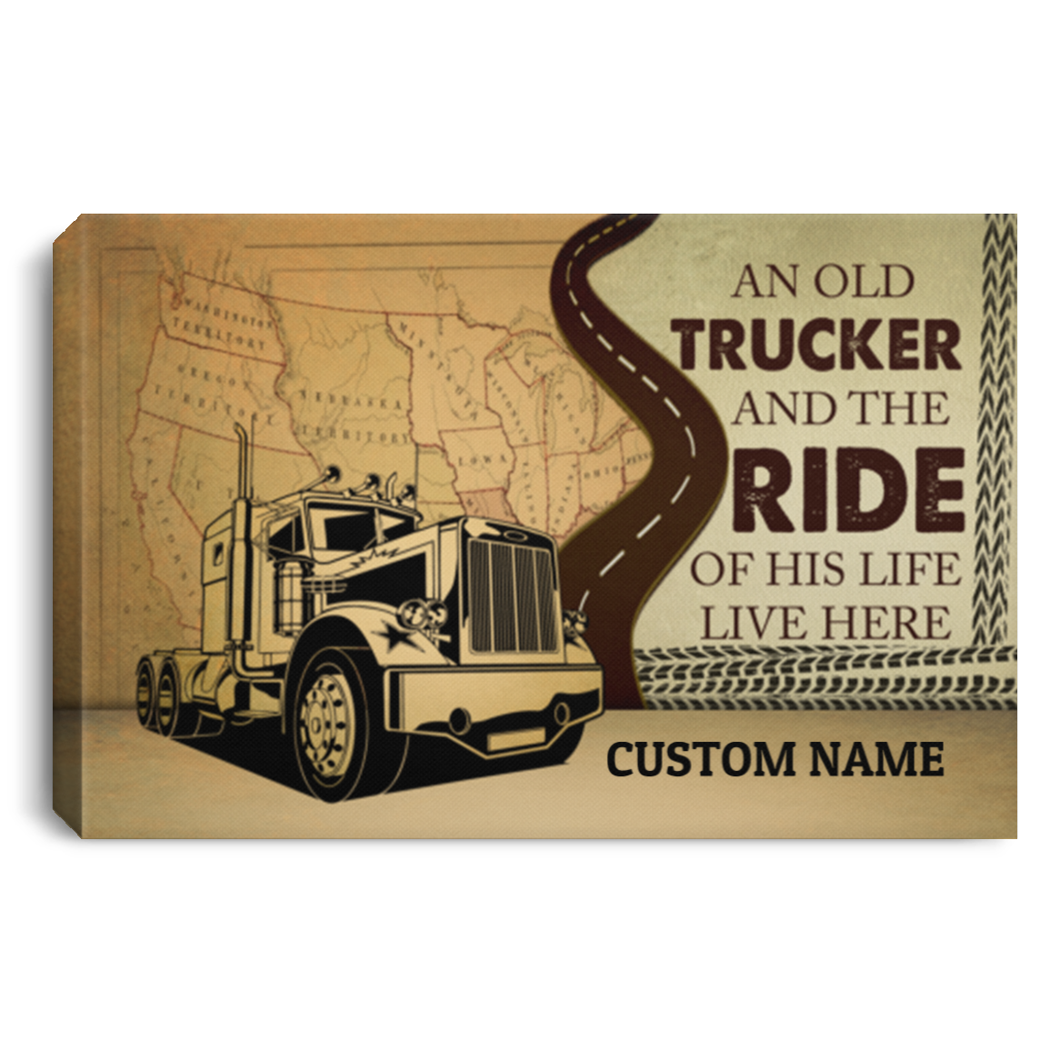 Personalized An Old Trucker And The Ride Of His Life Live Here Framed Canvas - Trucker Husband Unframed Posteranvas - Poster Template (OFFICIAL), White, 0.75'' Framed Canvas