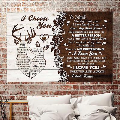 Alternative view of Personalized Couple Deer I Choose You Gallery Wrapped Framed Canvas Prints - Unframed Poster - Home Decor