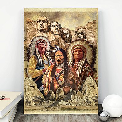 Alternative view of Native American Mount Rushmore Indigenous Chief Canvas Prints - The Original Founding Fathers Unframed Poster