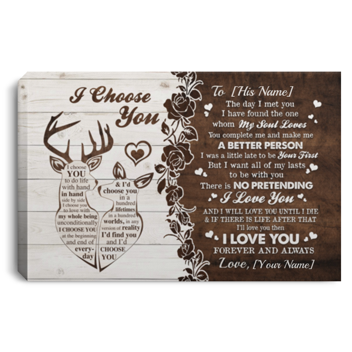 Personalized Couple Deer I Choose You Gallery Wrapped Framed Canvas Prints - Unframed Poster - Home Decor, White, 0.75'' Framed Canvas