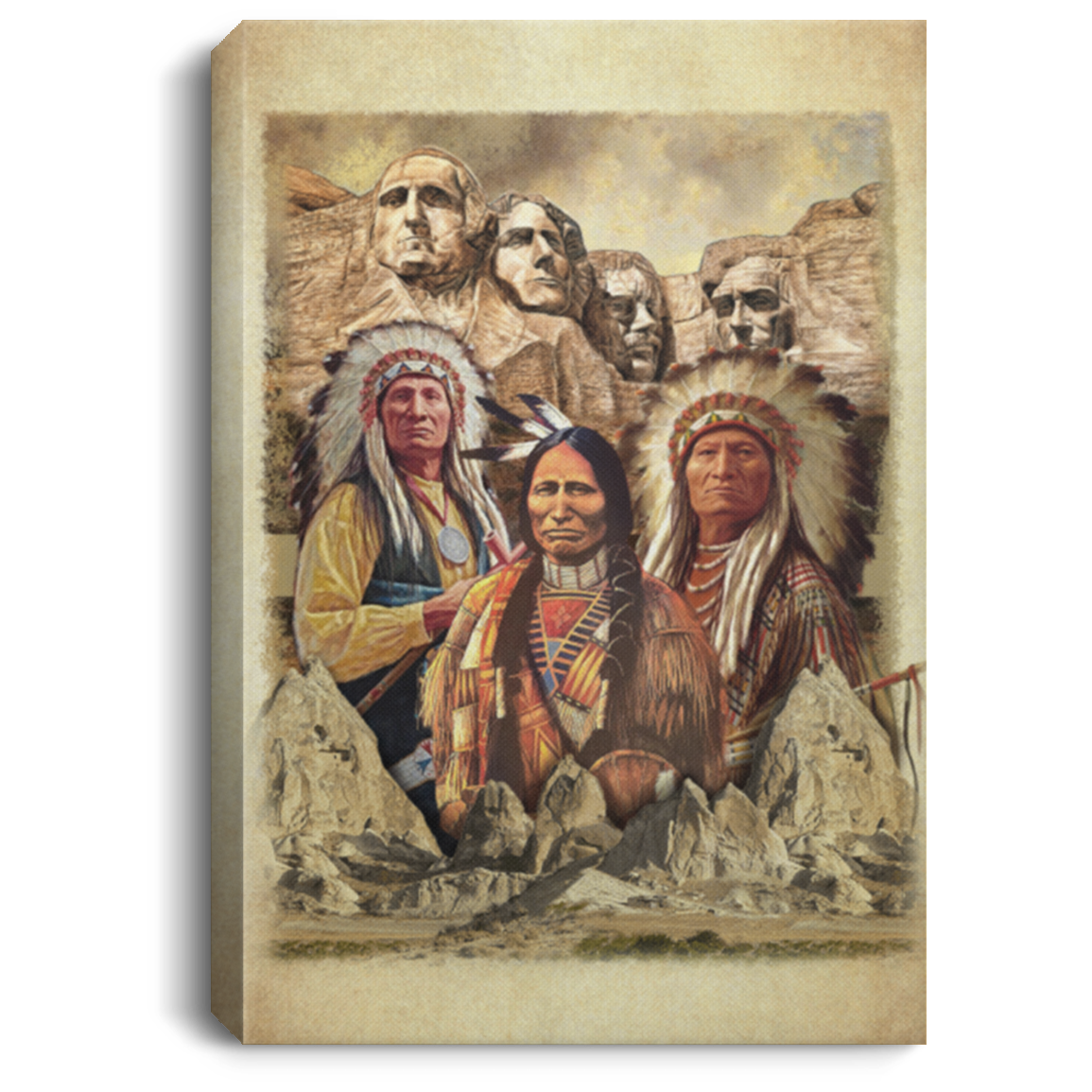 Native American Mount Rushmore Indigenous Chief Canvas Prints - The Original Founding Fathers Unframed Poster, White, 0.75'' Framed Canvas