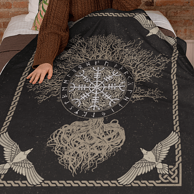 Alternative view of Vik-ing Aegishjalmur Celtic Pattern Mink Blanket - Scandinavian Compass Norse Woven Blanket