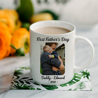 Alternative view of Custom Photo First Father's Day 2021 Ceramic Coffee Mug - Beer Stein - Water Bottle - Color Changing Mug