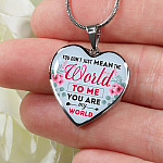 You Don't Just Mean The World To Me You Are My Word Heart Pendant Necklace - Valentines Day Necklaces For Her - Heart Luxury Necklace (Silver)