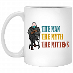 Bernie The Man The Myth The Mittens Sanders Funny Bernie Meme Vintage Ceramic Coffee Mug - Water Bottle, White, 11 oz. White Mug