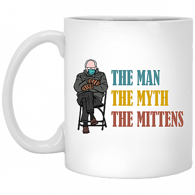 Bernie The Man The Myth The Mittens Sanders Funny Bernie Meme Vintage Ceramic Coffee Mug - Water Bottle, White, 11 oz. White Mug