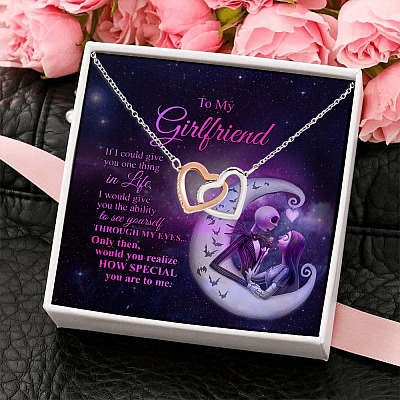 Alternative view of Nightmare Before to My Girlfriend If I Could Give You One Thing in Life Jack Interlocking Hearts Pendant Necklace Gifts