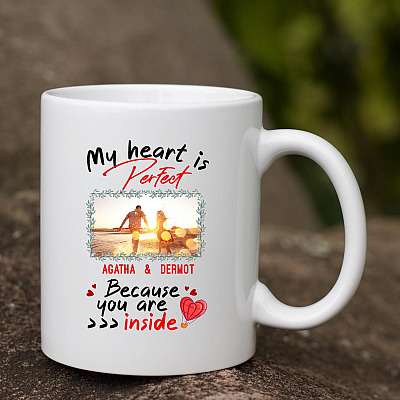 Alternative view of Personalized Photo My Heart Is Perfect Because You Are Inside Ceramic Coffee Mug - Beer Stein - Water Bottle