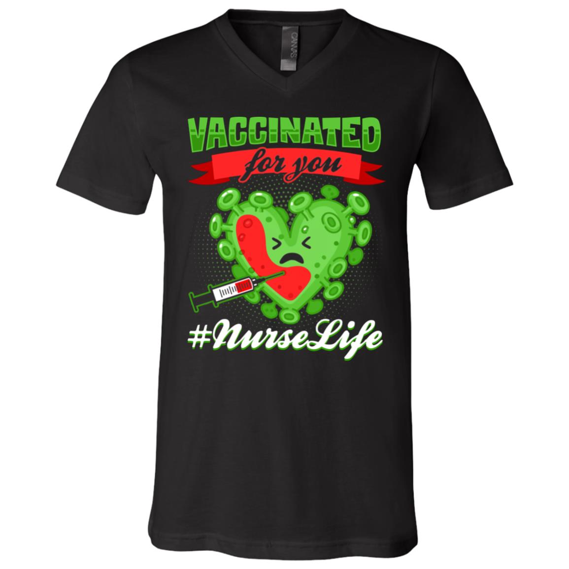 Vaccinated Shirt, Black, V-Neck T-Shirt
