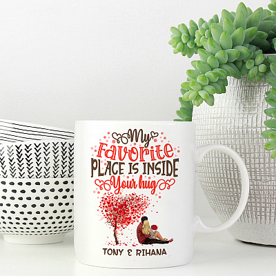 Alternative view of Personalized My Favorite Place Is Inside Your Hug Couple Coffee Mug - Valentine's Day Mug For Him And Her