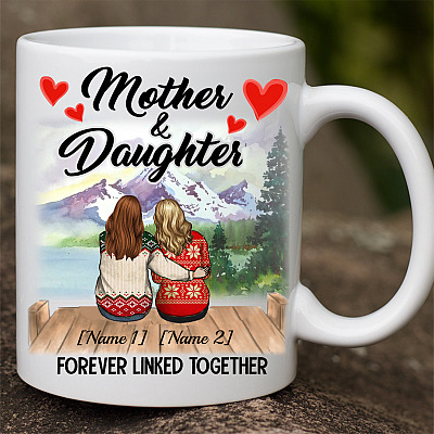 Alternative view of Personalized Mother And Daughter Forever Linked Together Coffee Mug - Gift For Mom From Daughter Mug Cup - Water Bottle