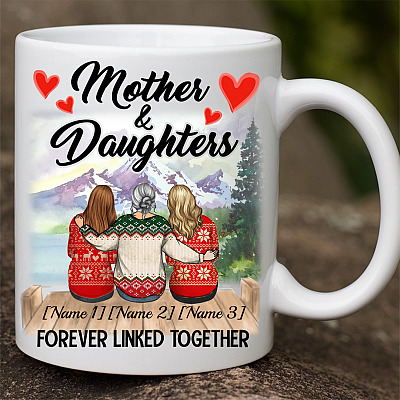 Alternative view of Personalized Mother And Daughters Forever Linked Together 2 Daughters Coffee Mug - Mother's Day Gift