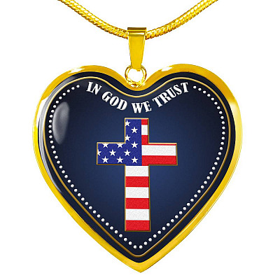 In God We Trust Heart Pendant Necklace - Christian Cross Necklace - Faith Religious Jewelry - Heart Luxury Necklace (Gold Plated)
