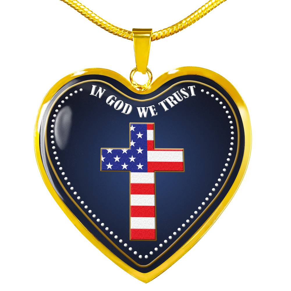 In God We Trust Heart Pendant Necklace - Christian Cross Necklace - Faith Religious Jewelry - Heart Luxury Necklace (Gold Plated)