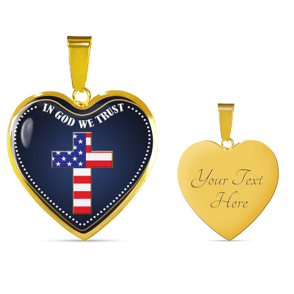 In God We Trust Heart Pendant Necklace - Christian Cross Necklace - Faith Religious Jewelry - Heart Luxury Necklace (Gold Plated)