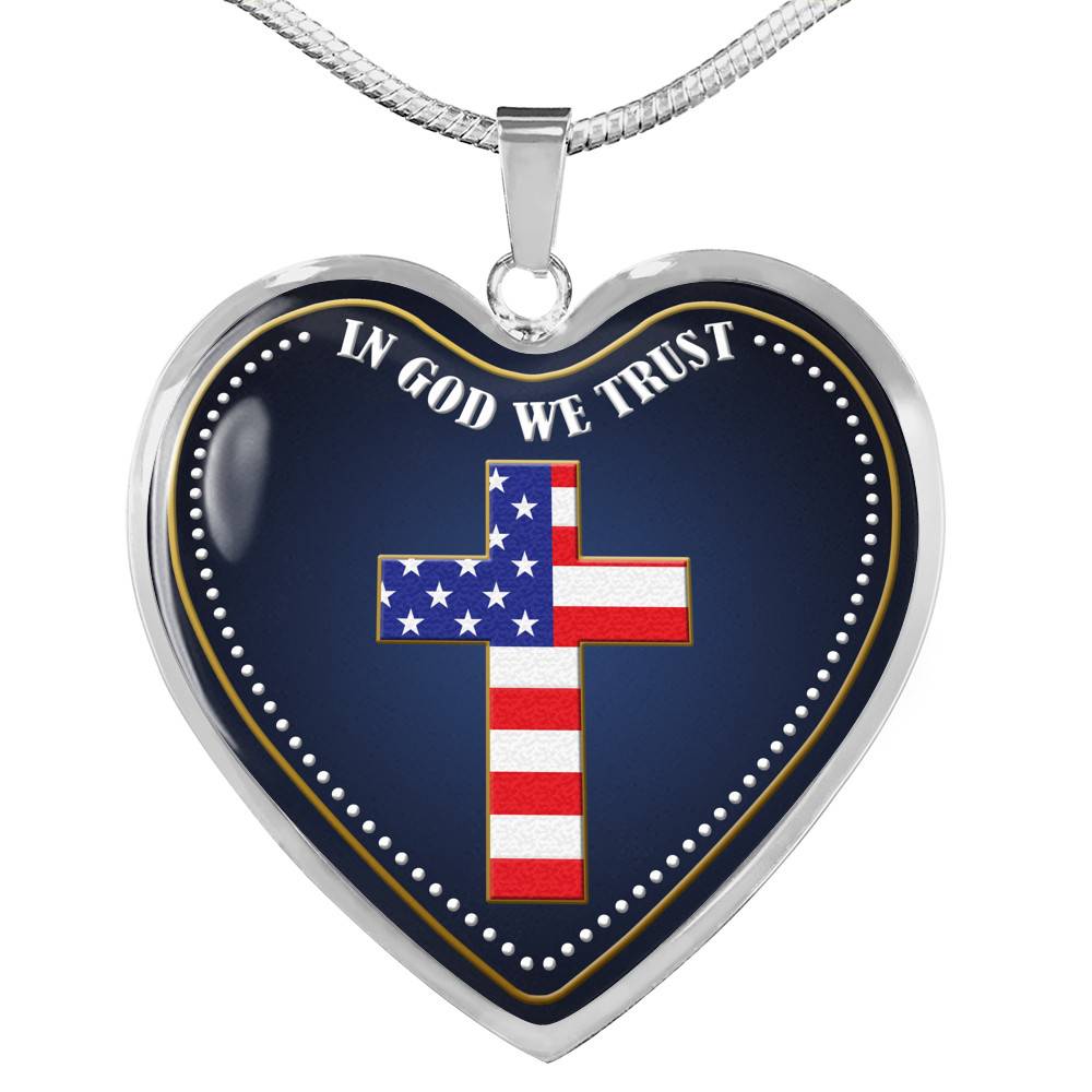 In God We Trust Heart Pendant Necklace - Christian Cross Necklace - Faith Religious Jewelry - Heart Luxury Necklace (Silver)