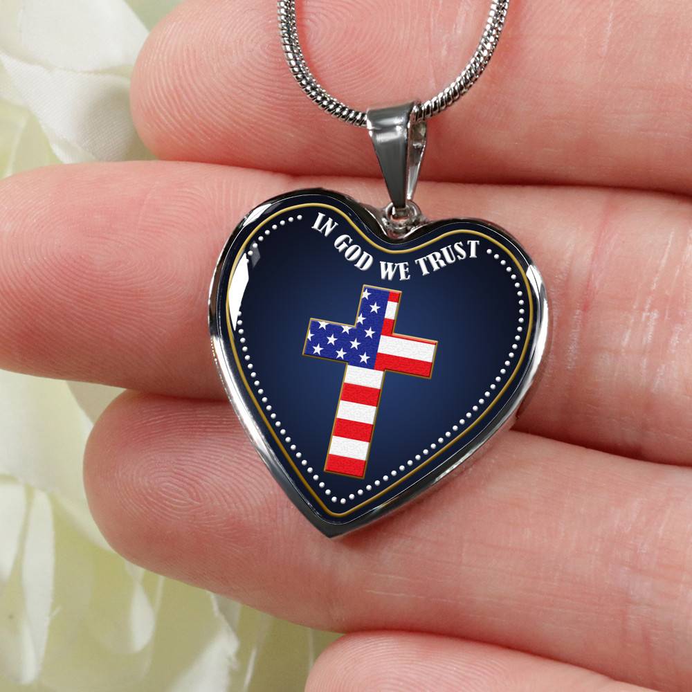 In God We Trust Heart Pendant Necklace - Christian Cross Necklace - Faith Religious Jewelry - Heart Luxury Necklace (Silver)
