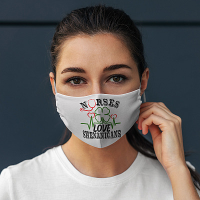 Alternative view of Irish Shamrocks and Shenanigans Happy St Patrick's Day Nurse Gift Washable Reusable Face Mask