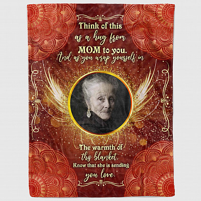 Alternative view of Personalized Photo Think of This as A Hug from Mom to You As You Wrap Yourself Fleece Blanket - Mink Blanket