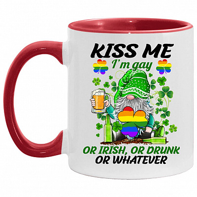 Kiss Me I'm Gay Or Irish, White/Red, 11 oz. Accent Mug